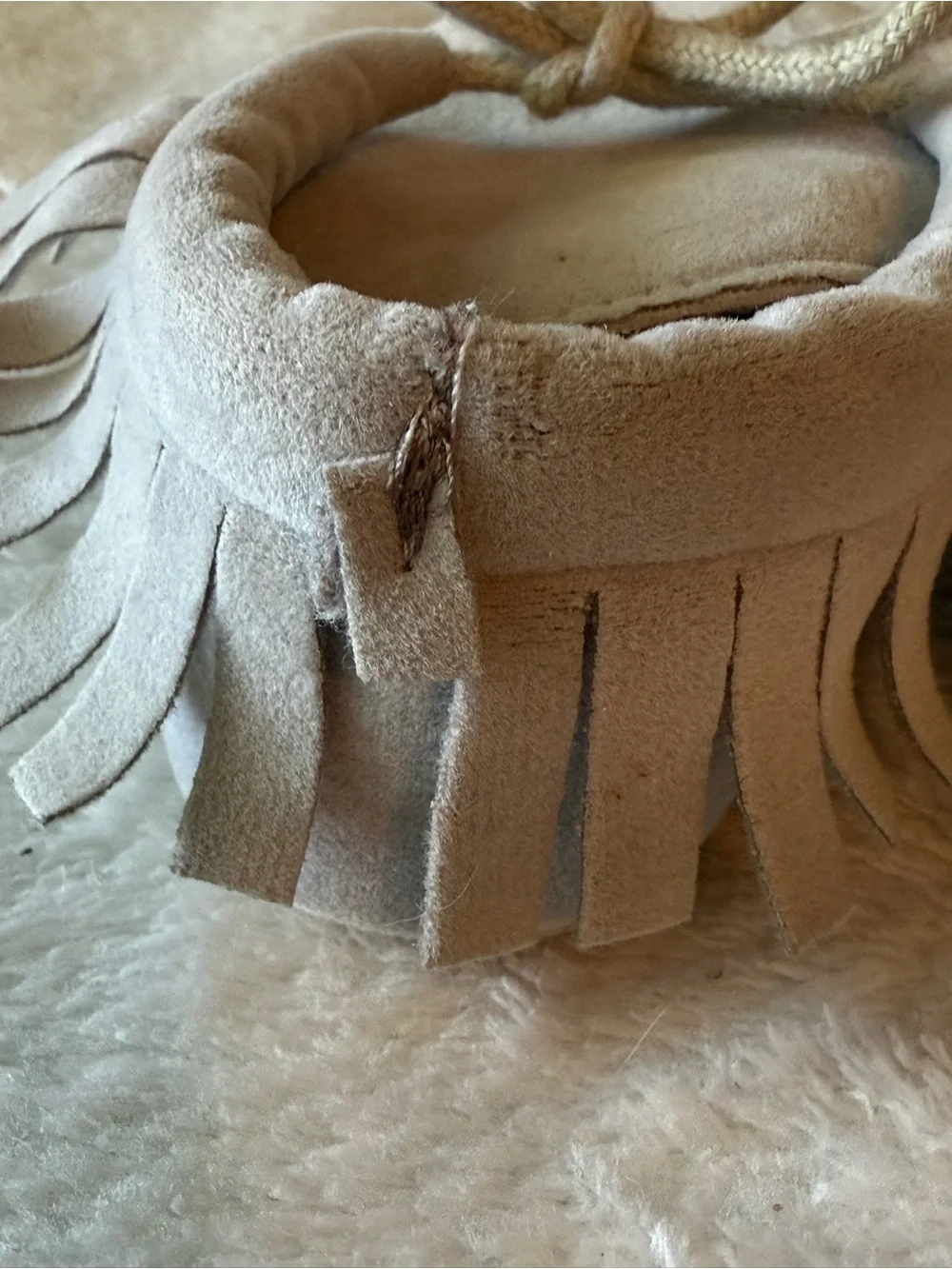Soft Cream Moccasin Baby Shoes with Fringe Tie
